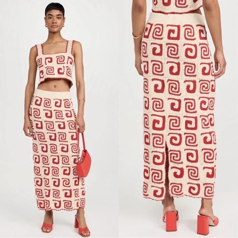 Nwt Rhode Ana Crochet Pattern Maxi Skirt Women's Red Swirl Size: Medium